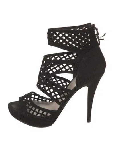 Pre-owned Miu Miu Suede Lasercut Accents Sandals In Black