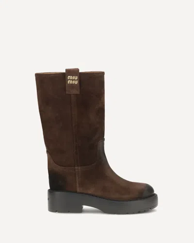 Miu Miu Suede Leather Boots In Multi