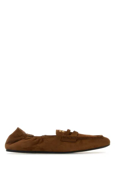 Miu Miu Suede Leather Loafer In Brown