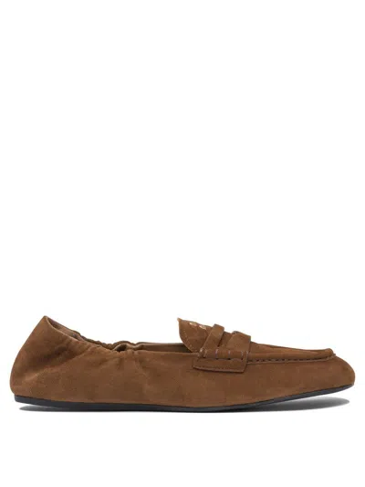 Miu Miu Suede Leather Loafers In Brown