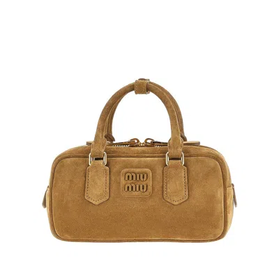 Miu Miu Suede Leather Small 'arcadie' Bag In Sand