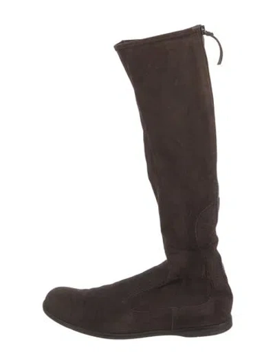 Pre-owned Miu Miu Suede Leather Trim Embellishment Boots In Brown