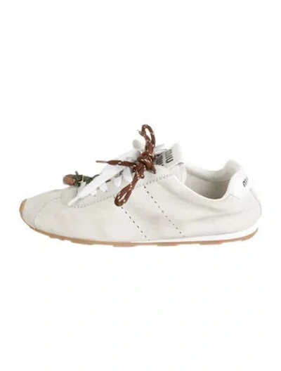 Pre-owned Miu Miu Suede Leather Trim Embellishment Sneakers In White