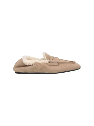 Miu Miu Suede Loafers In Beige