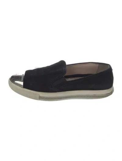 Pre-owned Miu Miu Suede Loafers In Black
