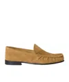Miu Miu Embossed-logo Suede Loafers In Brown