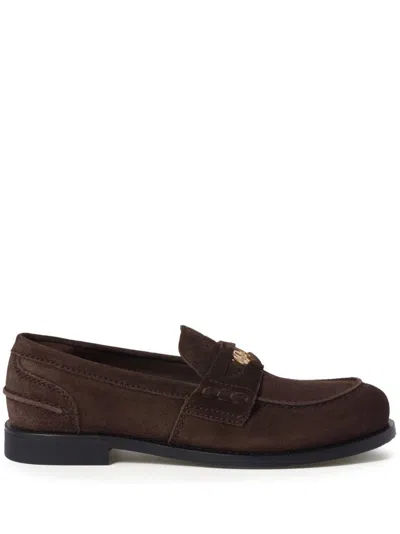 Miu Miu Leather Penny Loafers In Brown