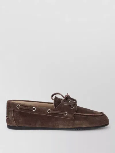 Miu Miu Suede Loafers Eyelet Detail Rubber Sole In Brown