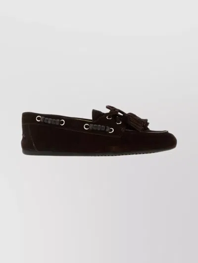 MIU MIU SUEDE LOAFERS FEATURING TASSEL DETAIL