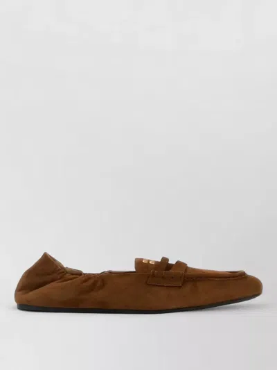 MIU MIU SUEDE LOAFERS FLAT SOLE GATHERED DETAIL