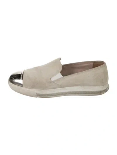 Pre-owned Miu Miu Suede Loafers In Grey