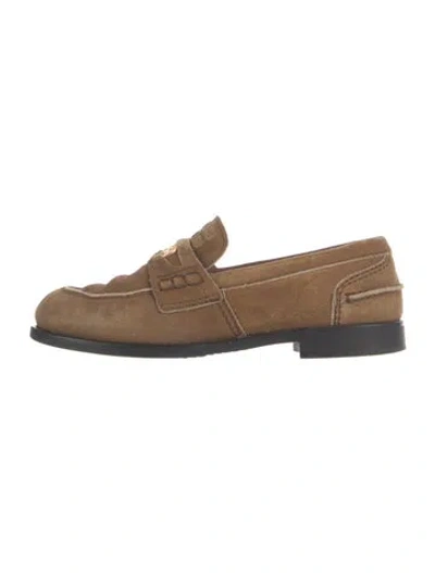 Pre-owned Miu Miu Suede Loafers In Neutral