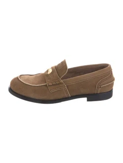 Pre-owned Miu Miu Suede Loafers In Neutral
