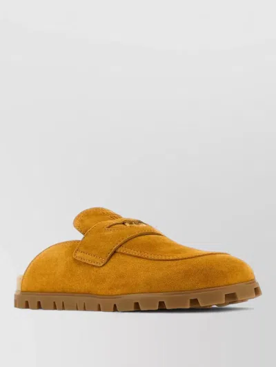 Miu Miu Suede Loafers Round Toe Rubber Sole In Orange