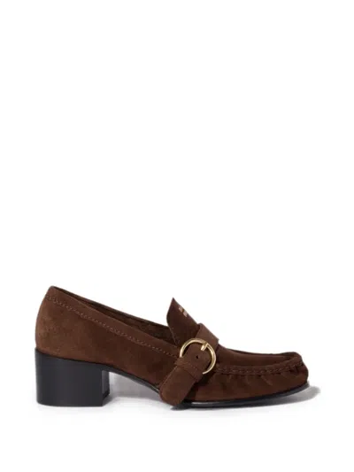 Miu Miu Suede Loafers With Buckle In Multi