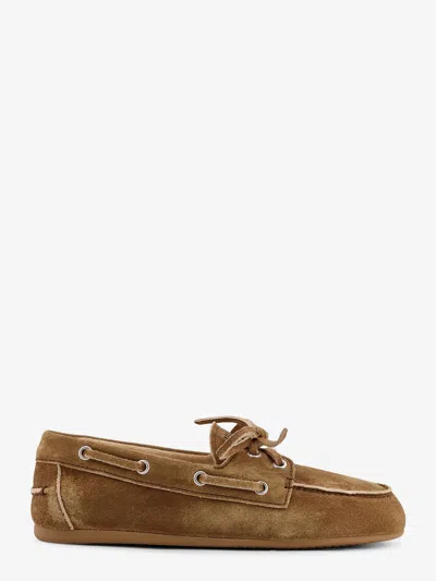 Miu Miu Suede Loafers With Embroidered Logo In Blue