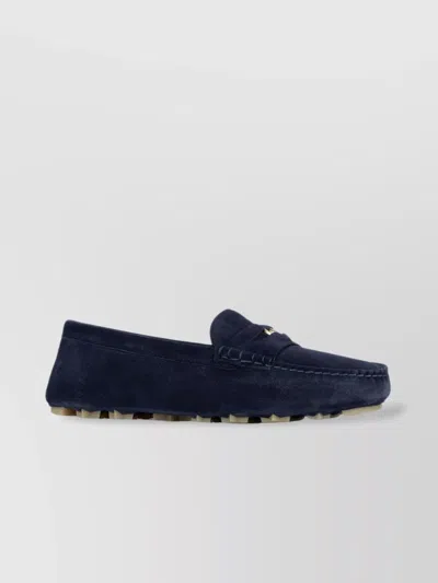 MIU MIU SUEDE LOAFERS WITH MOCCASIN TOE STITCHING