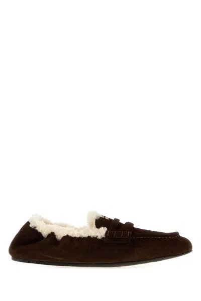 Miu Miu Suede Loafers With Shearling Lining In Brown