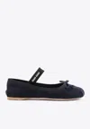 Miu Miu Suede Logo Ballet Flats In Blue