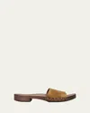 Miu Miu Distressed Suede Clogs Featuring Studded Detail In Cannella