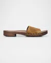 Miu Miu Distressed Suede Clogs Featuring Studded Detail In Cannella
