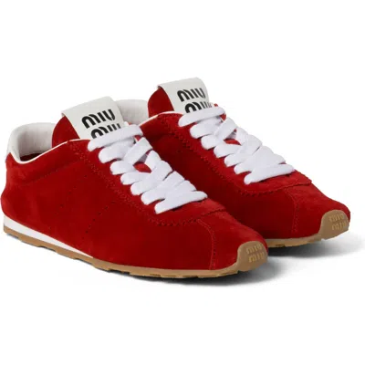 Miu Miu Suede Low Top Sneaker In Scarlatto