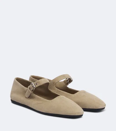 Miu Miu Suede Mary Jane Flats In Nude