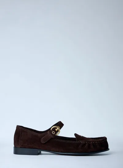 Miu Miu Suede Mary Jane Loafers In Brown