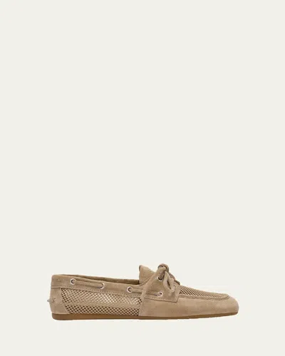 Miu Miu Suede Mesh Moccasins In Brown
