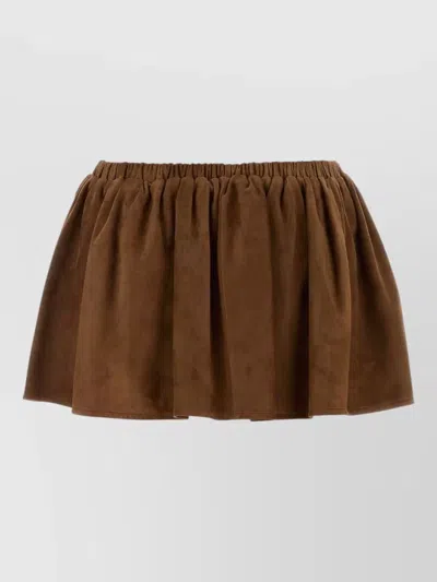 Miu Miu Suede Mini Skirt Pleated Elastic Waistband In Brown