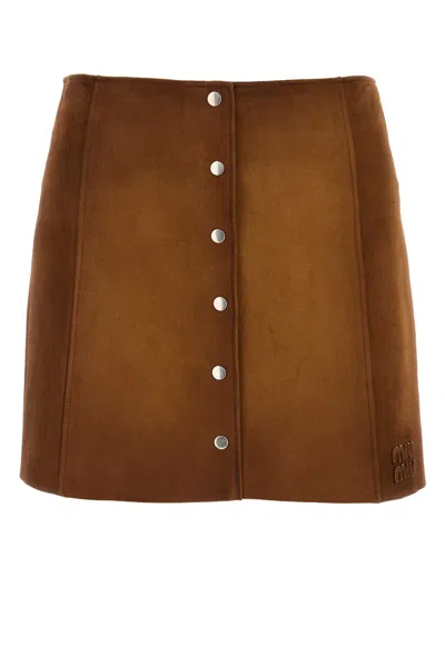 Miu Miu Suede Mini Skirt With Lambskin Lining In Brown