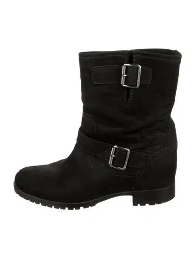 Pre-owned Miu Miu Suede Moto Boots In Black