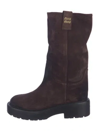 Pre-owned Miu Miu Suede Moto Boots In Brown