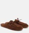 Miu Miu Suede Sabots Rounded Toe Bow Detail In Brown