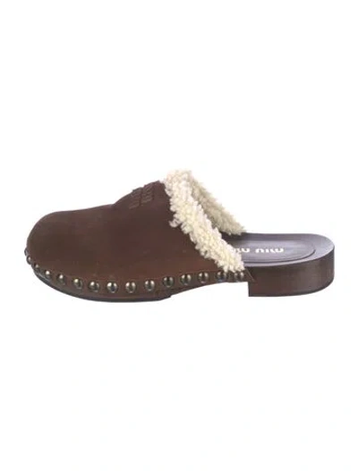 Pre-owned Miu Miu Suede Mules In Brown