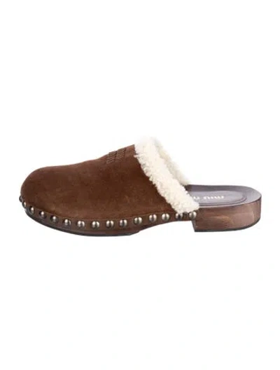 Pre-owned Miu Miu Suede Mules In Brown