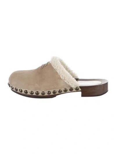 Pre-owned Miu Miu Suede Mules In Neutral