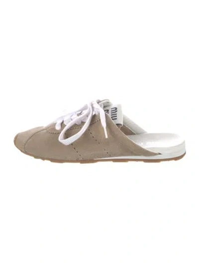 Pre-owned Miu Miu Suede Mules In Neutral