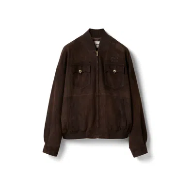 Miu Miu Suede Nappa Leather Jacket In Brown