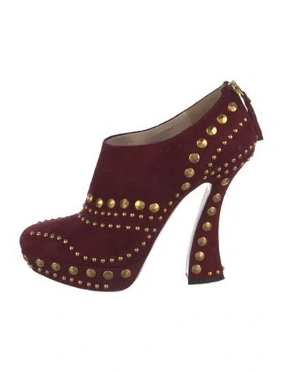 Pre-owned Miu Miu Suede Patterned Pumps In Burgundy