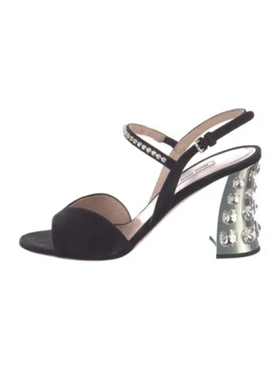 Pre-owned Miu Miu Suede Patterned Slingback Sandals In Black