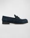 Miu Miu Suede Penny Loafers In Bleu