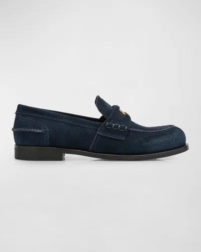 Miu Miu Suede Penny Loafers In Black