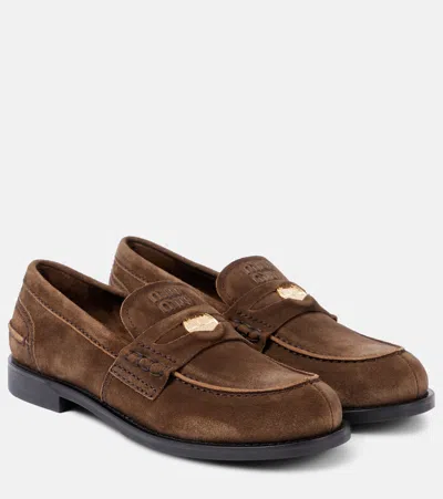 Miu Miu Suede Penny Loafers In Brown