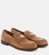 Miu Miu Coin-plaque Suede Loafers In Brown