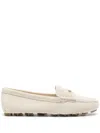 Miu Miu Logo-embossed Suede Penny Loafers In Neutrals