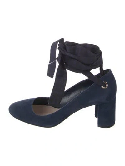Pre-owned Miu Miu Suede Plaid Print Pumps In Blue