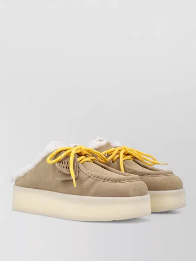 Miu Miu Suede Platform Mule Loafer Lace Up In Neutral