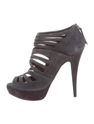 Pre-owned Miu Miu Suede Platform Peep-toe Pumps In Gray