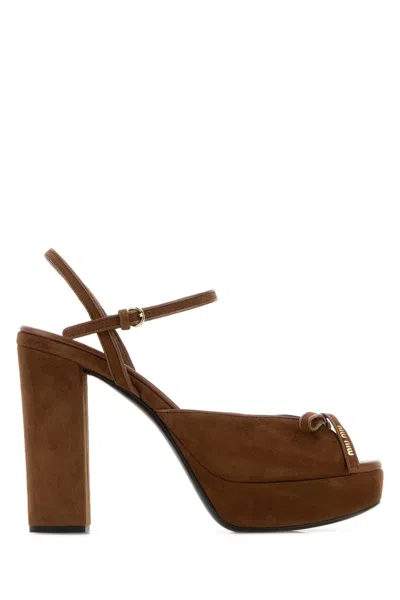 Miu Miu Suede Platform Sandals In Brown